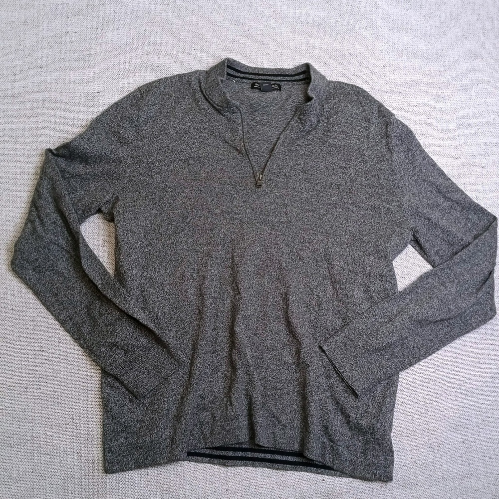 Banana Republic Quarter Zip Sweater Mens M Gray Excellent Cotton Cashmere Blend